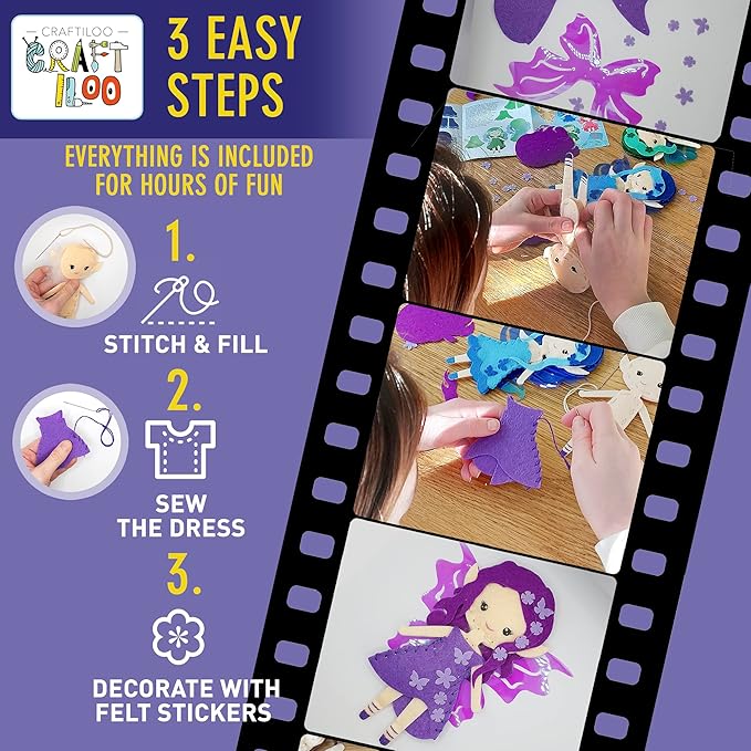 CRAFTILOO Fairy Elves Sewing Kit for Kids, Fun and Educational Fairytale Craft Set for Boys and Girls Age 7-12, Sew Your Own Felt Fairy Craft Kit for Beginners (Garden Rainbow Fairies Kit)-CubbioJoy