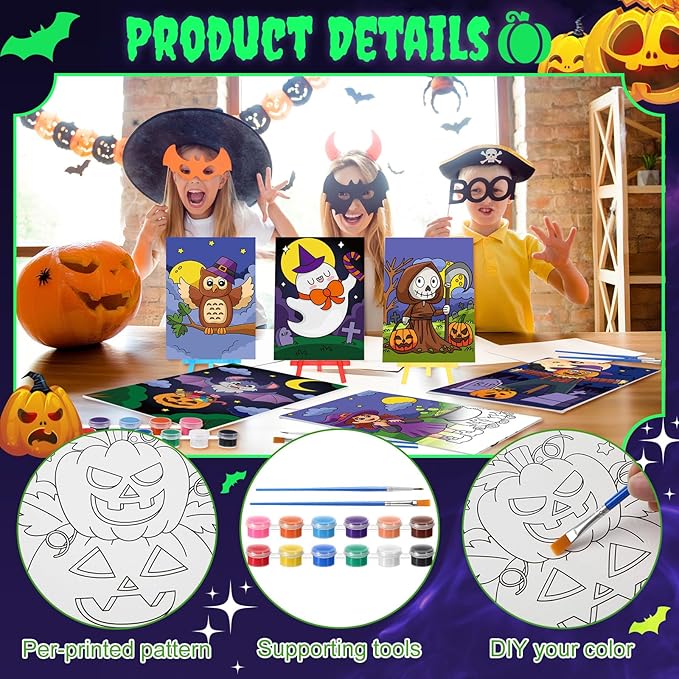 Blosssound 10 Set Pre Printed Canvas Pre Drawn Canvas Painting with Easel Kits 5" x 7" Outline Painting Panels for Beginners, DIY Craft Project, Party Favor, Home Decors(Spider)-CubbioJoy