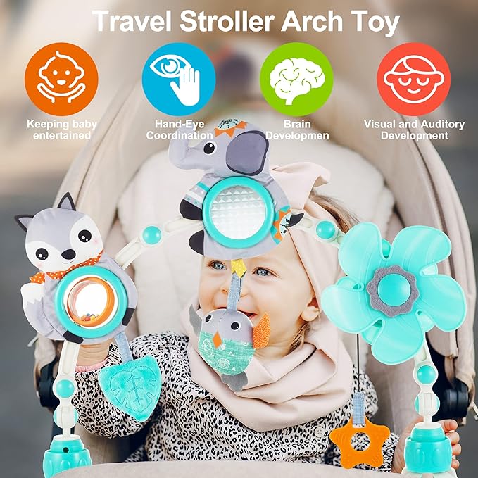 Adjustable Arch Bassinet Toys for Infant & Toddlers, Stroller Arch, Baby Crib Toys with Fascinating Hanging for Stimulating Baby’s Senses and Developing Motor Skills-CubbioJoy