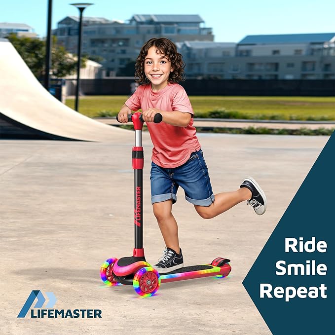 3-Wheel Kids Scooter with Multi-Color Lights on Deck & Wheels – 5-Height Adjustable Handlebar, Wide Anti-Slip Deck, Child Safety Certified, Boys & Girls Ages 3+ Supports Up to 150 lbs-CubbioJoy