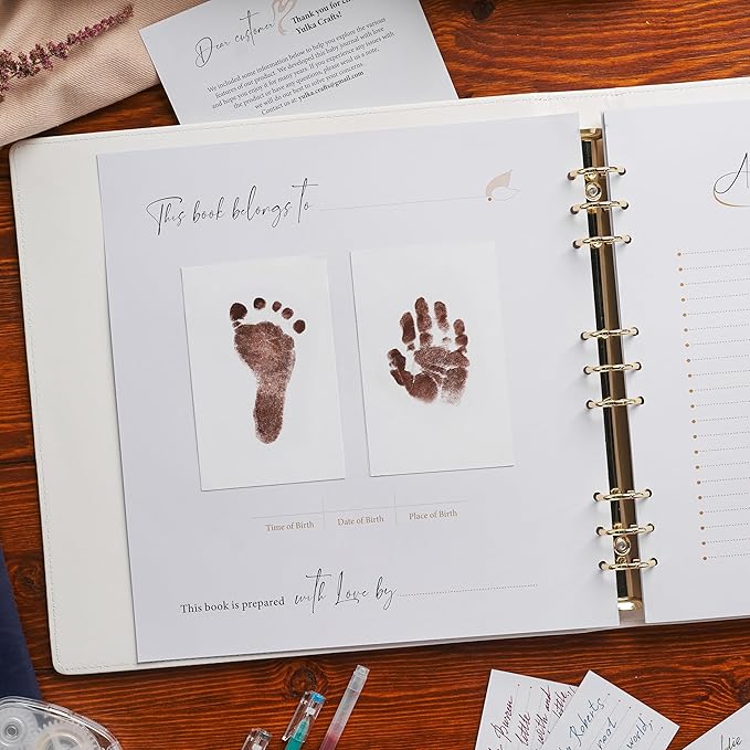 Keepsake Baby Memory Book Girl Boy – Timeless Leather-Bound Baby Milestone Book – Baby Book Keepsake Record First 5 Years – Gender Neutral Baby Scrapbook Album Baby Album Journal Registry Search Gift-CubbioJoy