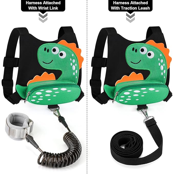 Accmor Toddler Harness Leash + Anti Lost Wrist Link, Cute Dinosaur Kids Leash Walking Harness, Baby Leashes for Toddlers, Child Harness Leash Wristband Assistant Strap Belt for Boys Girls Outdoor-CubbioJoy