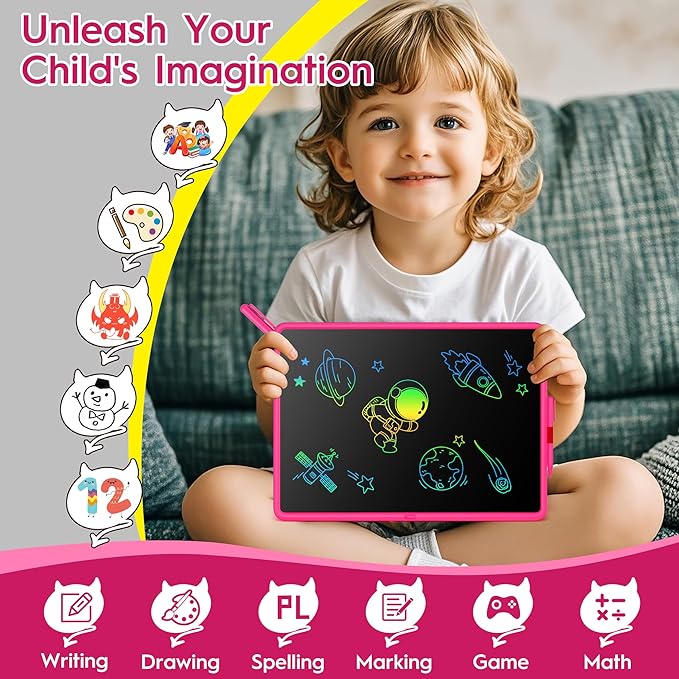 20 Inch LCD Writing Tablet for Kids, Children's Art Toys, Educational and Learning Drawing Kits, Birthday and Christmas Gifts for Boys and Girs Aged 3-12+, Pink-CubbioJoy