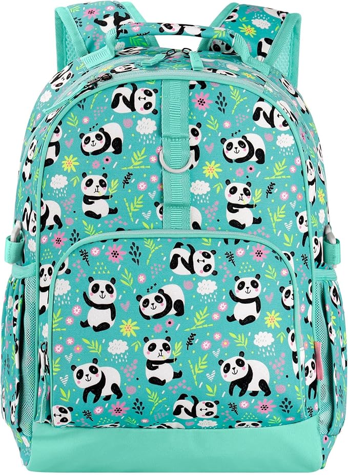 Choco Mocha Panda Backpack for Girls, Elementary School Backpack for Girls Ages 6-8 Kids Kindergarten Backpack Bookbag 17 Inch with Chest Strap, Teal-CubbioJoy