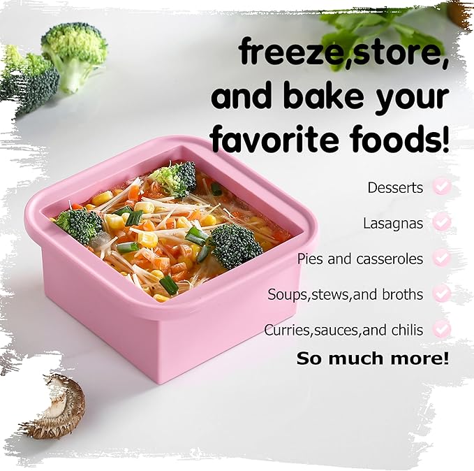 2-Cup Silicone Freezer Trays with Lids – Perfect for Meal Prep, Portion Control, and Easy Freezing-Meal Prep Container Molds for Soup,Leftovers (Cotton Candy, 2 Pack)-CubbioJoy