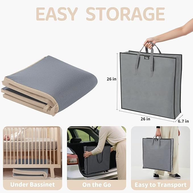 Bella’s Friends Foldable Baby Play Mat for Floor, 50"x50" Vegan Leather Playpen Mat, 1.2" Extra Thick Foam, Non-Toxic, Wipe-Clean, Travel-Ready, Non-Slip Crawling Mat for Kids Toddlers&Infants, Beige-CubbioJoy