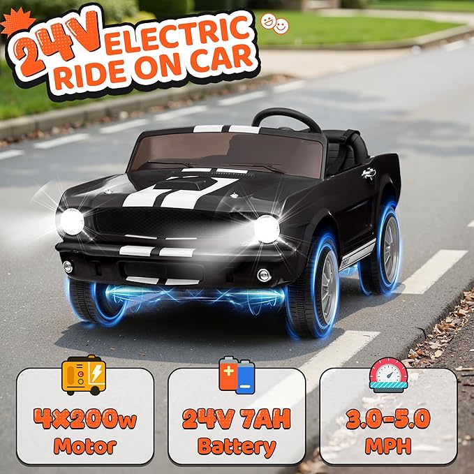 24V 2 Seater Ride on Toys, Licensed Shelby Cobra Kids Power Car Wheeler Ride On Toy w/ 2WD/4WD Switchable, Remote Control, 19" Spacious Seat, 4 Spring Suspension, Music, Bluetooth-CubbioJoy