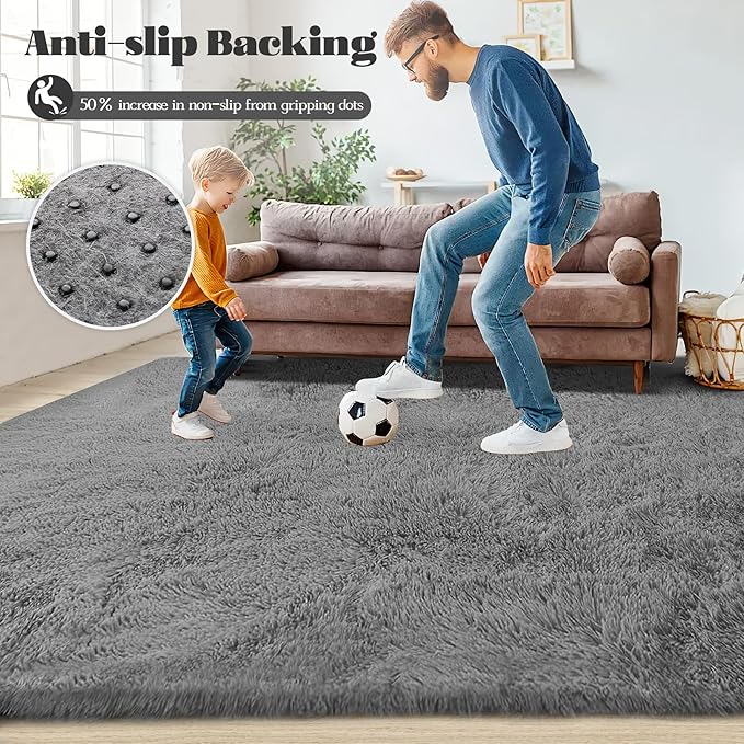 6x9 Area Rug for Living Room: Fluffy Shag Soft Washable Rugs Large Fuzzy Plush Indoor Carpet for Bedroom Nursery Playroom Kids Girls Boys Room (Dark Grey, 6'x9')-CubbioJoy