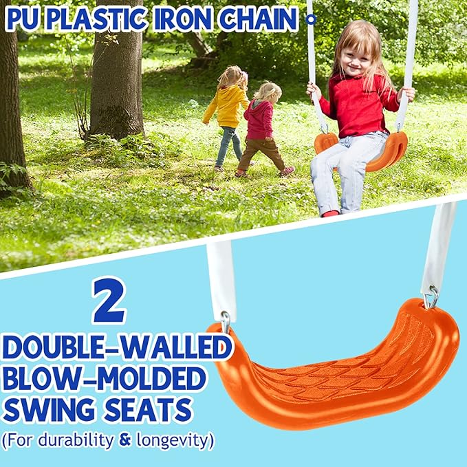 5-in-1 Backyard Swing Set for Kids Ages 3-8 | Outdoor Playset with Slide, 2 Safe Swing Seats, Basketball Hoop & Gymnastics Rings | Heavy-Duty HDPE & Steel Frame-CubbioJoy