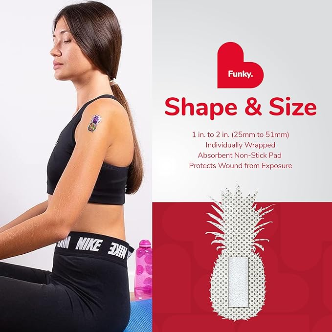 BioSwiss Bandages, Funky Pineapple Shaped Self Adhesive Bandage, Latex Free Sterile Wound Care, Fun First Aid Kit Supplies for Kids, 24 Count-CubbioJoy