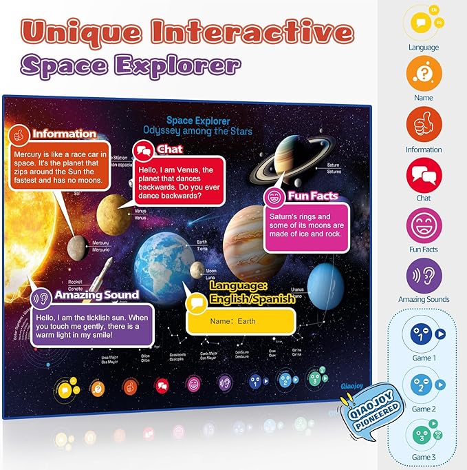 Bilingual Interactive Solar System Poster for Kids – Educational Talking Space Poster for Kids Aged 3-12, STEM Learning Toy, Ideal for Classroom & Home, Space-Themed Wall Decor-CubbioJoy