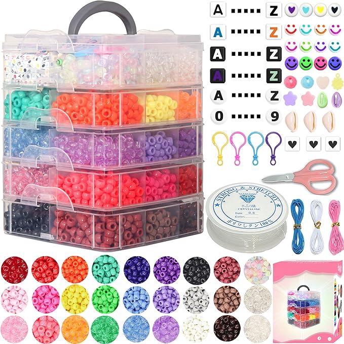6500Pcs Pony Beads for Bracelets Making, Multi-Colored Rainbow Plastic Hair Large Beads for Hair Braids, 27 Colors Kandi Friendship Bracelet Bead Jewelry Making Kits for Craft-CubbioJoy