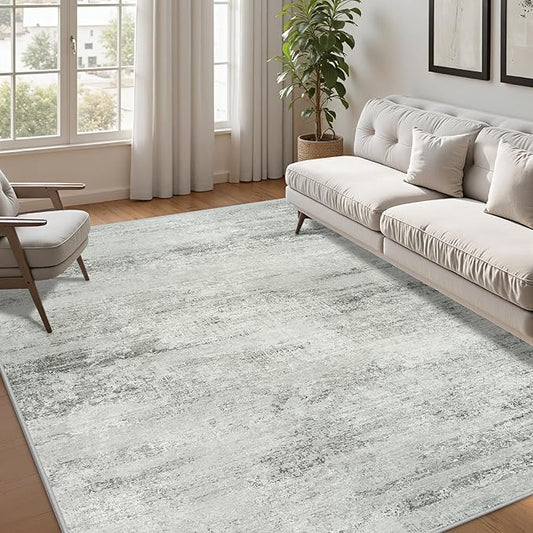 5x7 Area Rugs for Lliving Room Bedroom, Abstract Washable Rugs with Non-Slip Backing, Stain Resistant Thin Carpet for Dorm Dining Room Table Nursery Indoor Home Office-Gray-CubbioJoy