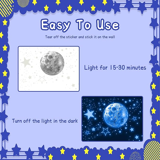 965 PCS Glow in The Dark Stars and Moon for Ceiling, Luminous Stars and Planet Wall Decals, Kids Room Decor, Glowing Galaxy Wall Stickers for Nursery Decorations (Blue)-CubbioJoy