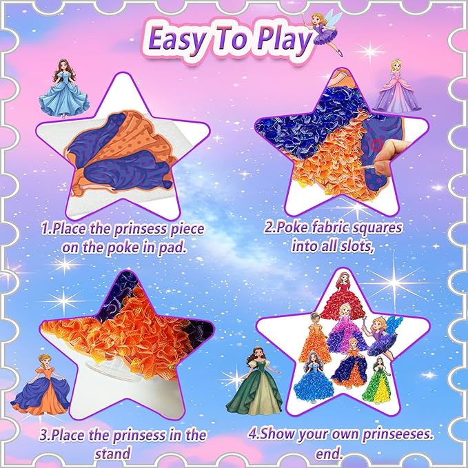 JRD&BS WINL Poke in Fun Art Kit for Kids Toys Age 3-12 Year Old 3D Creative Princesses for Girls Birthday Gifts for 3 4 5 6 7 8 9…… Year Old Boy DIY Craft Art Kit for Teens Beginner Kids-CubbioJoy