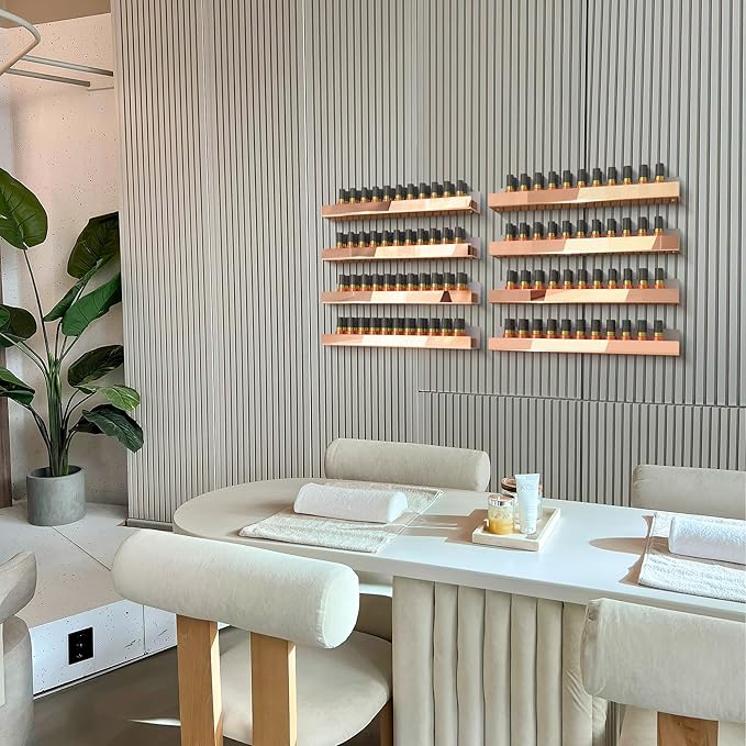 4 Pack 15 Inch Rose Gold Reflective Acrylic Shelves, Rose Gold Floating Shelves, Modern Sunglasses Essential Oil Picture Ledge Display Toy Storage Shelf-CubbioJoy