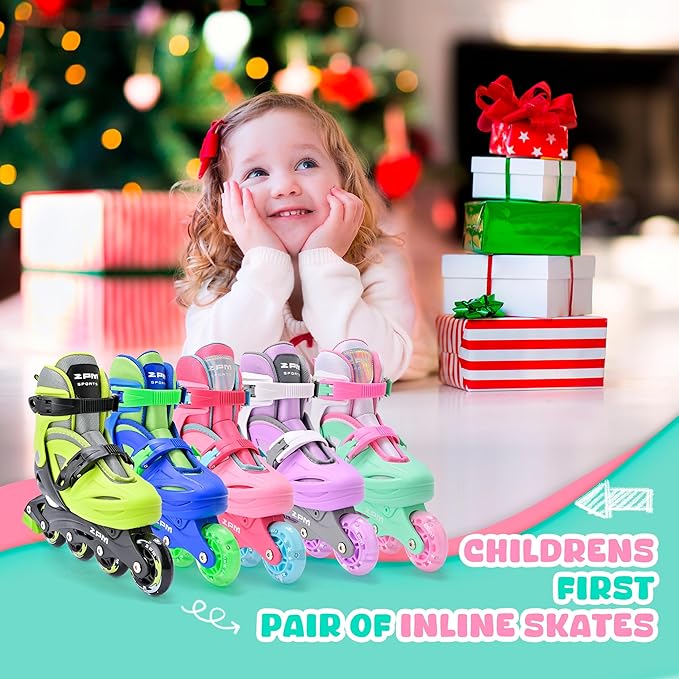2PM SPORTS Inline Skates with Light Up Wheels, Roller Skates Blades for Boys Girls Kids Ages 5-8 8-12 4-6 6-12, Size Adjustable Beginner Blades Roller Skates-CubbioJoy