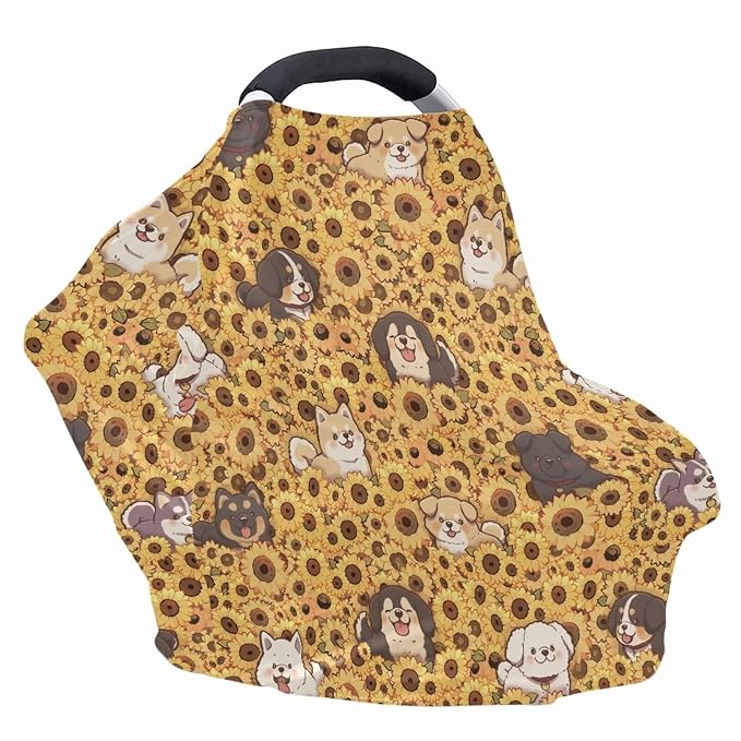 Binienty Sunflower Baby Stuff Car Seat Covers, Dogs Animal Print Carseat Canopy Multi-use Breastfeeding Carseat CanopyInfant Stroller Covers, Ideal Gifts for Wife Mom-CubbioJoy