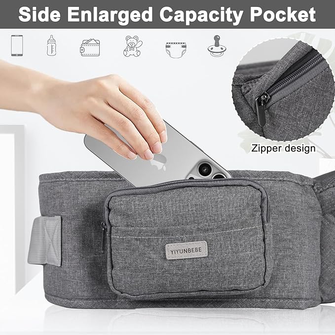 Baby Hip Carrier, Baby Carrier with Adjustable Waistband & Breathable Mesh, Ergonomic Carrier with Non-Slip Hip Seat Surface for Newborns & Toddlers, Grey-CubbioJoy