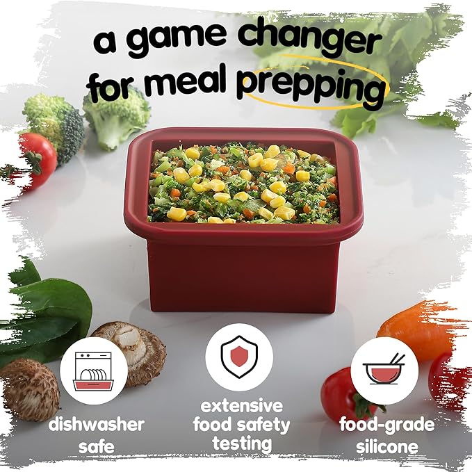 2-Cup Silicone Freezer Trays with Lids – Perfect for Meal Prep, Portion Control, and Easy Freezing-Meal Prep Container Molds for Soup,Leftovers (Cranberry, 2 Pack)-CubbioJoy