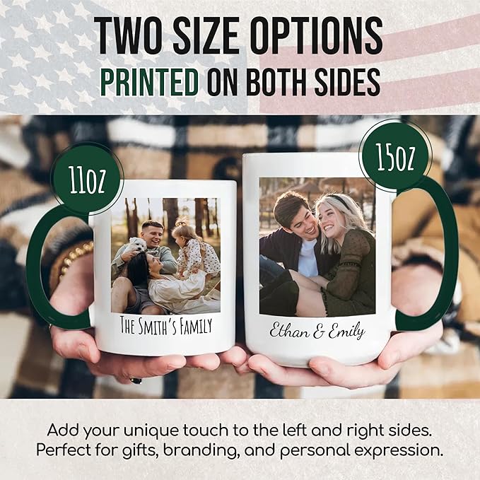 Custom Mug Upload Your Picture Personalized Coffee Mug with Photo Text Name Customized Cup Unique Ideas Gifts for Men Women Mom Dad Girlfriend Boyfriend Friend Family (Dark Green, 15oz)-CubbioJoy