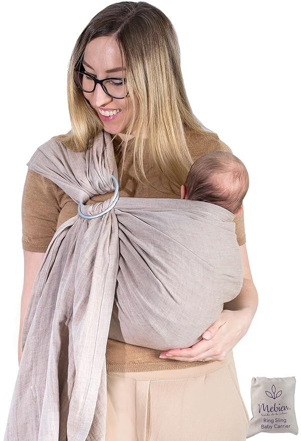 Baby Sling Carrier – Breathable 100% Cotton Wrap for Infant Support, Ring Sling Baby Carrier – Adjustable Muslin Fabric, Soft Chest Hold for Travel (Sand)-CubbioJoy