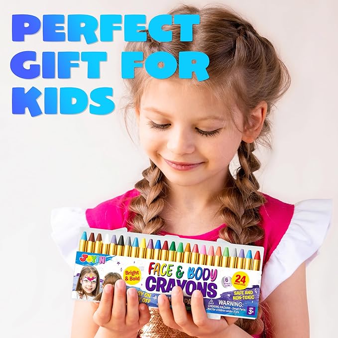 JOYIN 24 Colors Face Paint Safe & Non-Toxic Face and Body Crayons (Large Size 3 inch) Ultimate Party Pack Including 6 Metallic Colors for Birthday Toy Makeup Party Suppiles, Gifts for Kids Girls Boys-CubbioJoy