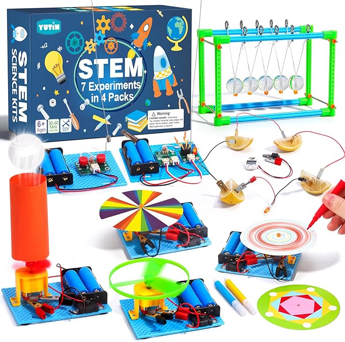 4 Set STEM Science Kits for Kids Age 8-12, 7-in-1 Science Experiments Crafts Projects Electric Motor Building Kit 8-10 9-12, STEM Toys for 6 7 8 9 10 11 13 Year Old Boys Girls Classroom Activity Gift-CubbioJoy