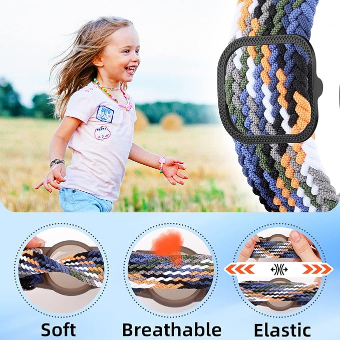 Bracelet for Kids Compatible with AirTag, Nylon Stretch Braided Air Tag Wristband, Protective Case for Airtag GPS Tracker Holder, Adjustable Elastic Watch Band for Toddler Child Elder (Rainbow)-CubbioJoy