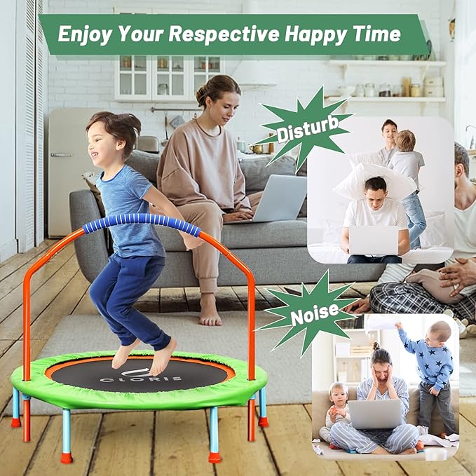 CLORIS 38in/48in Folding Trampoline - Max Load 220lbs / 450lbs Mini Trampoline Rebounder Trampoline for Adults with Adjustable Foam Handle, with safty Padded Cover Best Gift for Kids/Adult-CubbioJoy