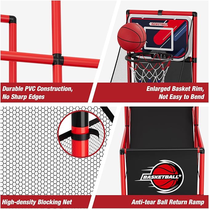 Basketball Arcade Game Indoor Outdoor, Kids Basketball Hoop with 4 Balls & Pump, Single Shot Basketball Game at Home, Carnival Games Sport Toys Gifts for Boys Girls Teens-CubbioJoy
