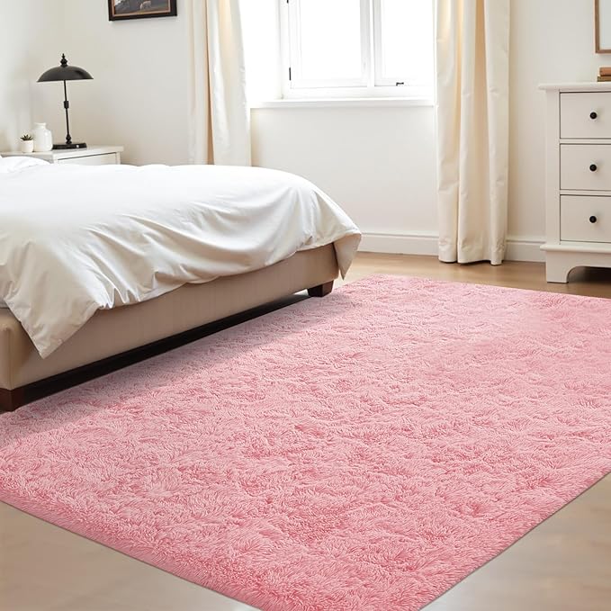 4x6 Area Rug for Living Room: Fluffy Shag Soft Washable Rugs Fuzzy Plush Indoor Carpet for Bedroom Nursery Playroom Dorm Kids Girls Boys Room (Pink, 4'x6')-CubbioJoy