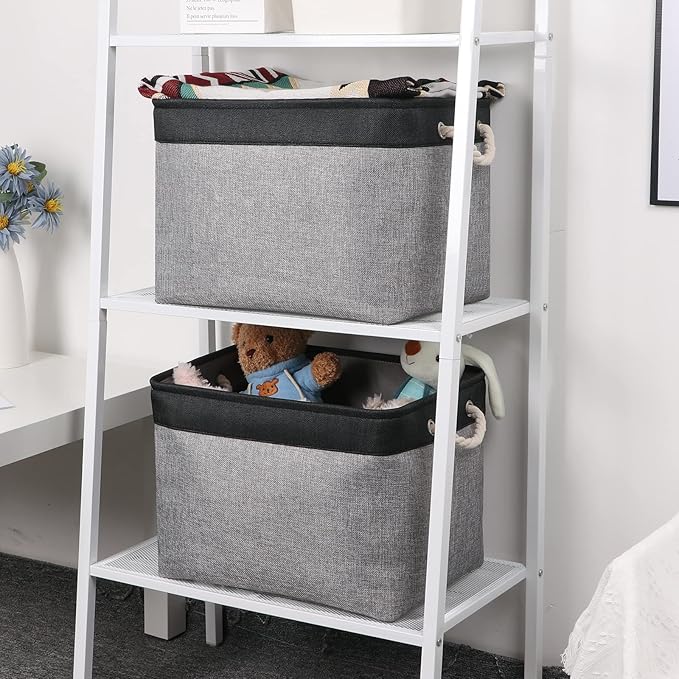 Bidtakay Fabric Storage Baskets with Handles [2-Pack] Large Canvas Organizer 16" X 11.8" X 11.8" Foldable Tall Baskets Rectangular Gift Basket Decorative Storage Bins for Closet, Home(Black&Grey)-CubbioJoy