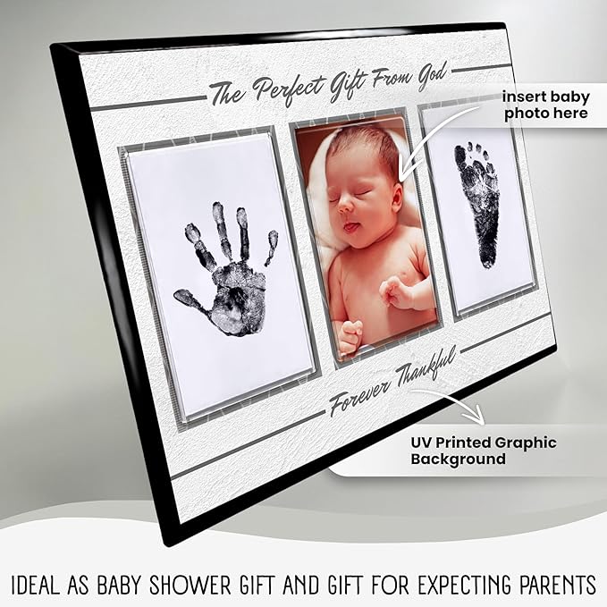 Baby Hand and Footprint Kit with Photo & Birth Details, Inkless Hand and Footprint Kit, Newborn Keepsake Plaque, Baby Shower Gifts (STYLE 2 (Baby Shower) (Gift From God))-CubbioJoy