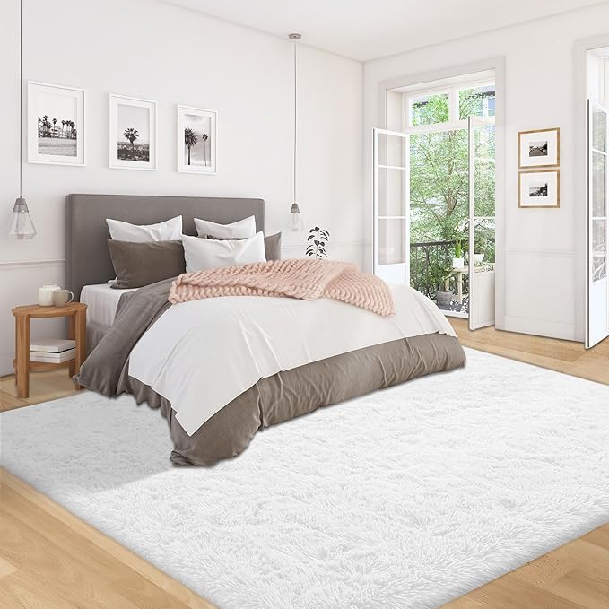 5x7 Area Rug for Living Room: Fluffy Shag Soft Washable Rugs Fuzzy Plush Indoor Carpet for Bedroom Nursery Playroom Dorm Kids Girls Boys Room (White, 5'x7')-CubbioJoy