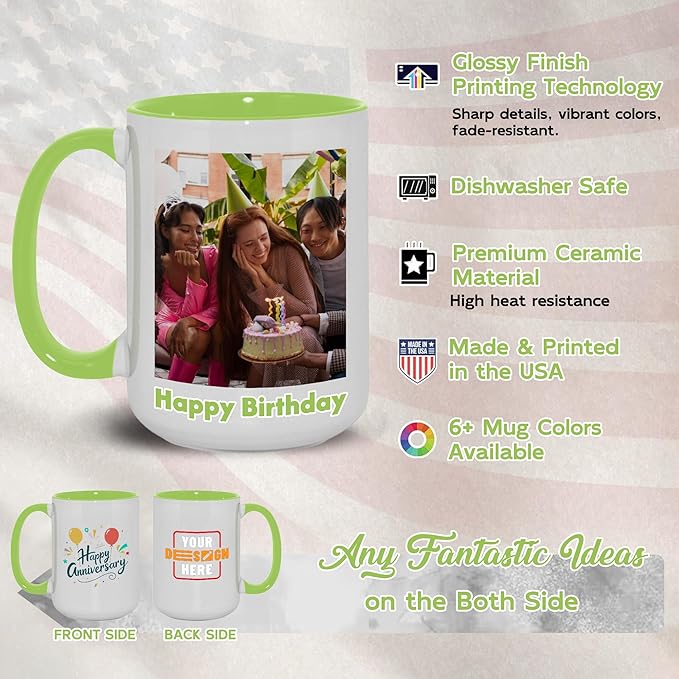 Custom Mug Upload Your Picture Personalized Coffee Mug with Photo Text Name Customized Cup Unique Ideas Gifts for Men Women Mom Dad Girlfriend Boyfriend Friend Family (Green, 15oz)-CubbioJoy