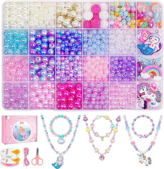 DUDUCOFU 900Pcs Mermaid Bracelet Making Kit for Girls Kids Charm DIY Beads for Jewelry Making, Friendship Bracelet Kit with Ocean Pearl Shell Butterfly Beads for Bracelet Necklace Making-CubbioJoy