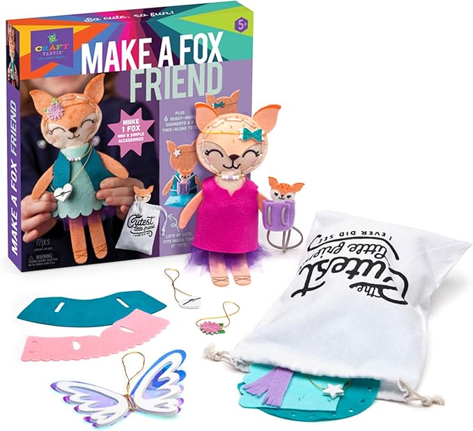 Craft-tastic – Make a Fox Friend Craft Kit – Learn to Make 1 Easy-to-Sew Stuffie with Clothes & Accessories-CubbioJoy