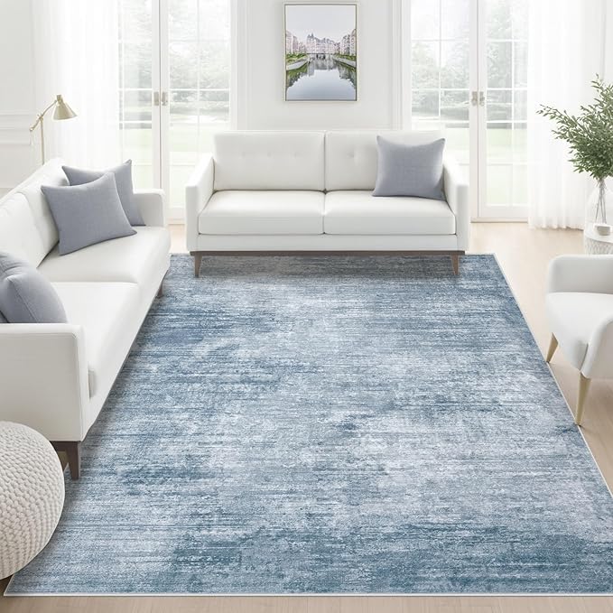 Area Rugs 6x9 Living Room: Washable Rug Modern Abstract Large Rugs Soft Non Slip Neutral Rug Stain Resistant Indoor Carpet for Bedroom Kitchen Dining Room Table Nursery Home Office Rugs(Blue,6'x9')-CubbioJoy