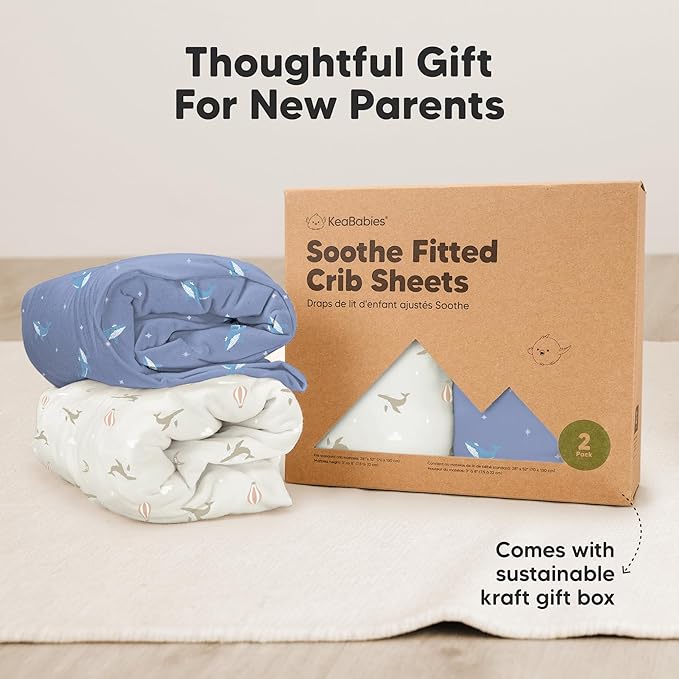 KeaBabies 2-Pack Organic Crib Sheets for Boys, Girls - 52x28 Fitted Crib Mattress Sheet Neutral, Breathable Jersey Cotton Cover for Baby Bed, Toddler Mattress, Soft & Cute Prints (Marine Muse)-CubbioJoy