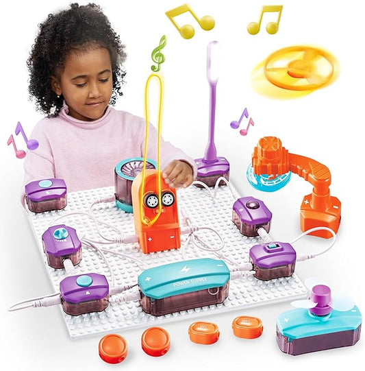 Circuit Board for Kids, SMILESSKIDDO 34 PCS DIY Electronics Exploration Kit with 70+ Projects, Physics Science Experiments Kit, School Family STEM Kits Educational Toy Gift for Kids 6+-CubbioJoy