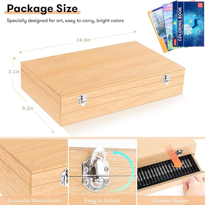 Art Supplies, iBayam 150-Pack Deluxe Wooden Art Set Crafts Drawing Painting Kit with 1 Coloring Book, 2 Sketch Pads, Creative Gift Box for Adults Artist Beginners Kids Girls Boys-CubbioJoy