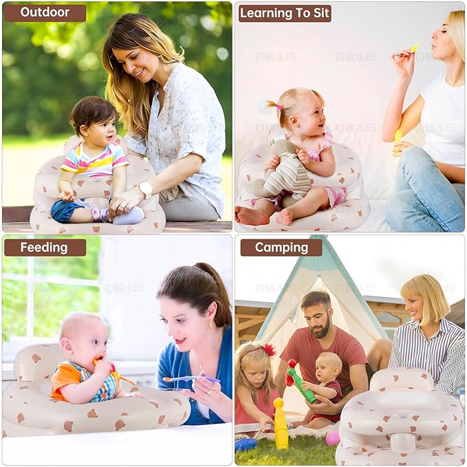 Baby Inflatable Seat with Guardrails for 3-36 Months, Built-in Air Pump, Summer Toddler Chair for Sitting Up, Floor Seater with Back Support-CubbioJoy