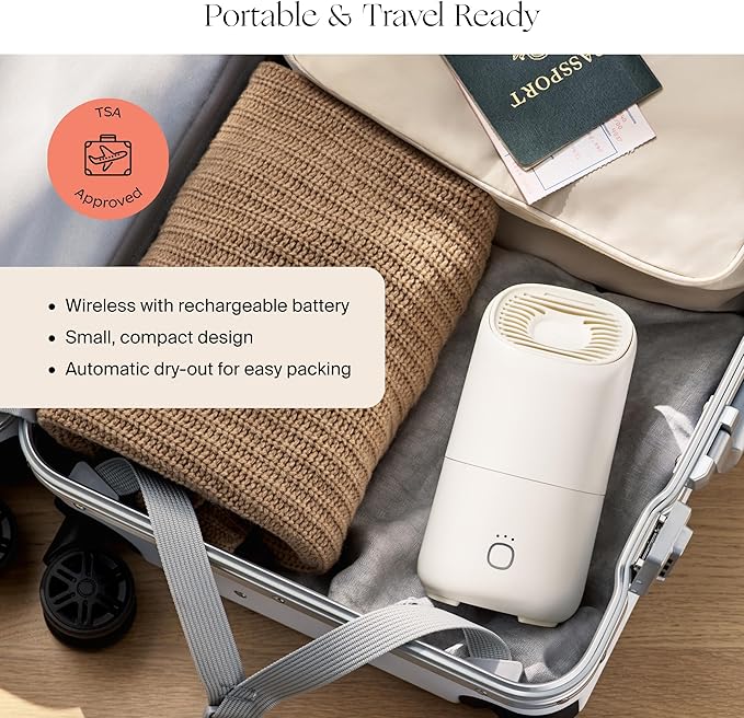 Canopy Portable Misting Humidifier - Cordless 11 HR Run Time, 500 mL, TSA Approved Travel Humidifier - Alleviate Symptoms of Allergies, Flu, Cold, Dry Skin - Includes Aroma & Adapter - Moonstruck-CubbioJoy