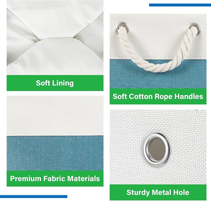 Bidtakay Extra Large Storage Baskets for Shelves 3 Pack Fabric Storage Bins for Organizing Linen Collapsible Organizer for Closet-White&Teal-CubbioJoy