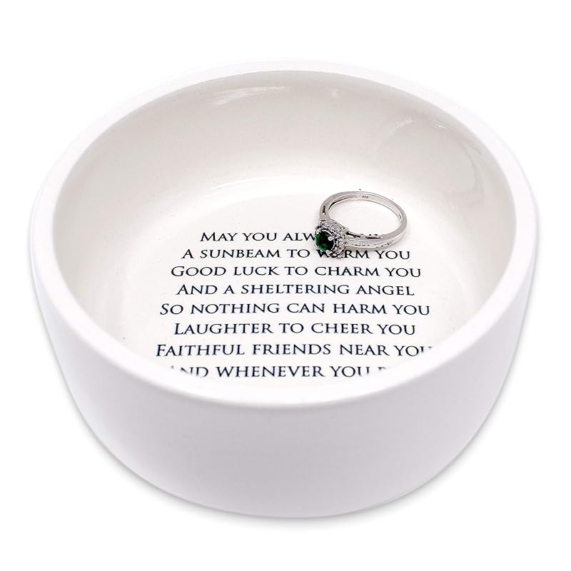 Baptism Gift or First Communion Gift, Ceramic Keepsake Box With Irish Blessing - Round Box with Shamrock in Green for Godchild-CubbioJoy