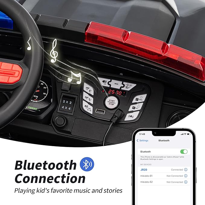 12V 7Ah Electric Police Car Ride on Toy for Big Kids, 2 Seater Kids Ride on Car SUV with Remote Control, Bluetooth - Black-CubbioJoy
