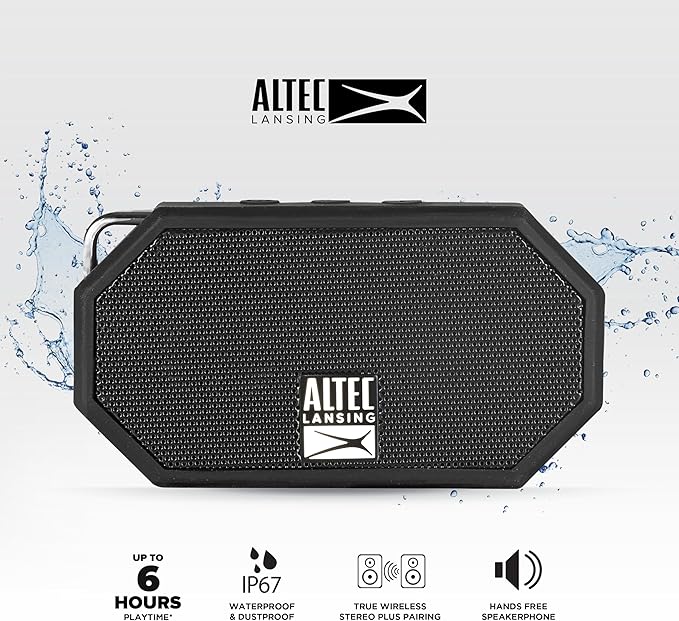 Altec Lansing Mini H2O - Waterproof Bluetooth Speaker, IP67 Certified & Floats in Water, Compact & Portable Speaker for Hiking, Camping, Pool, and Beach,Black-CubbioJoy
