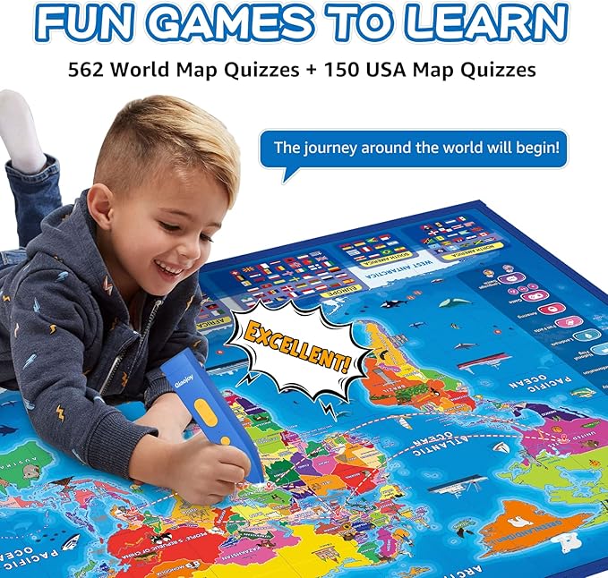 Bilingual Interactive for Kids Talking USA Map World Map for Kids Learning, Geography Toys Games Educational Electronic Map Personalized Gift/Toys for 4 5 6 7 8 9 10 Year Old Girls/Boys-CubbioJoy