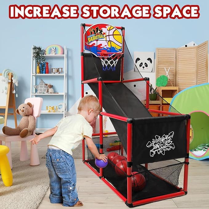 AOKESI Arcade Basketball Game Set Indoor for Kids Basketball Hoop Outdoor Sports Play Toy for Toddler Boys Girls 3-5 6-7 8-12 Years Old Adjustable Height with 4 Balls-CubbioJoy